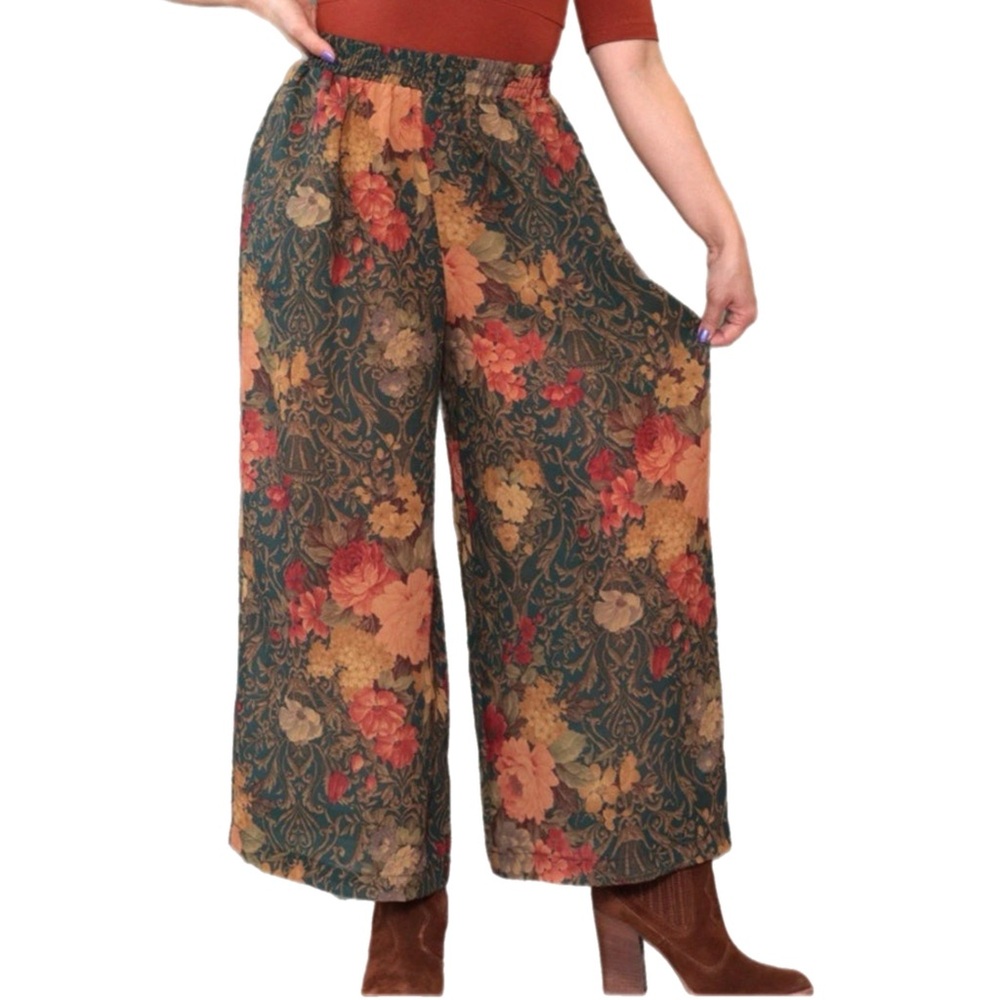 Rare Vintage Semi Sheer Gaucho Wide Leg Floral Bottoms Pants